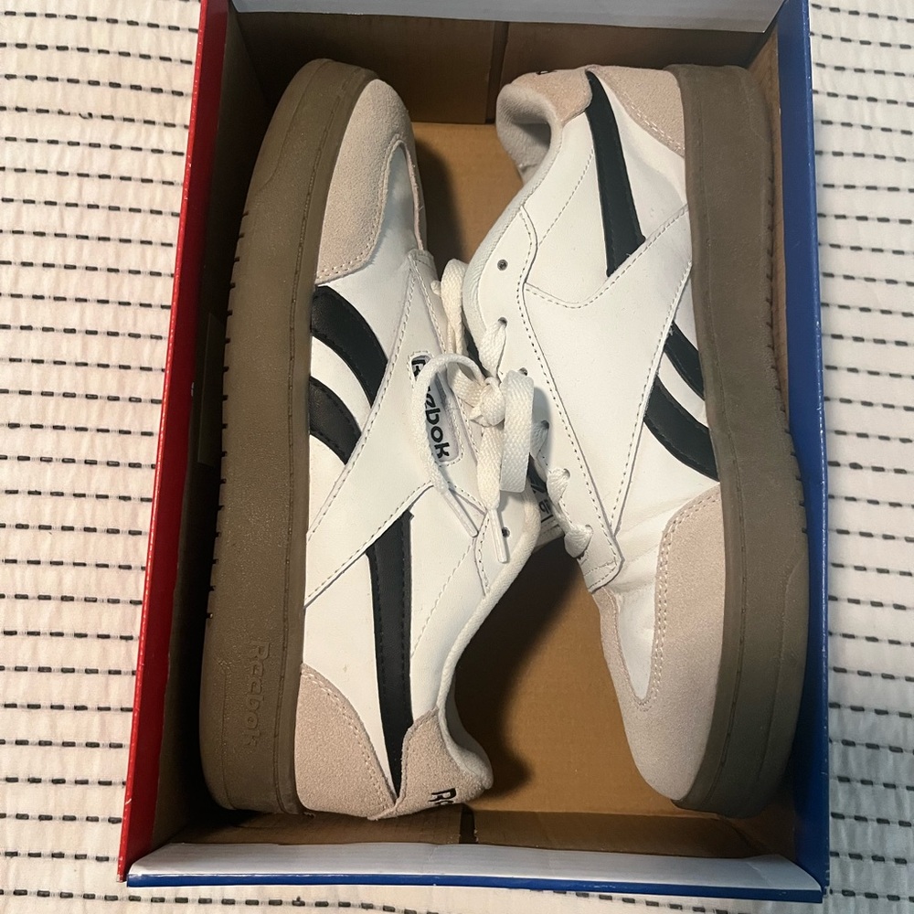 Reebok Classic White and Tan Sneakers